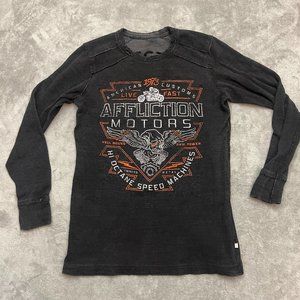 Affliction Motors Long Sleeve Shirt - Mens L Thermal Reversible Distressed